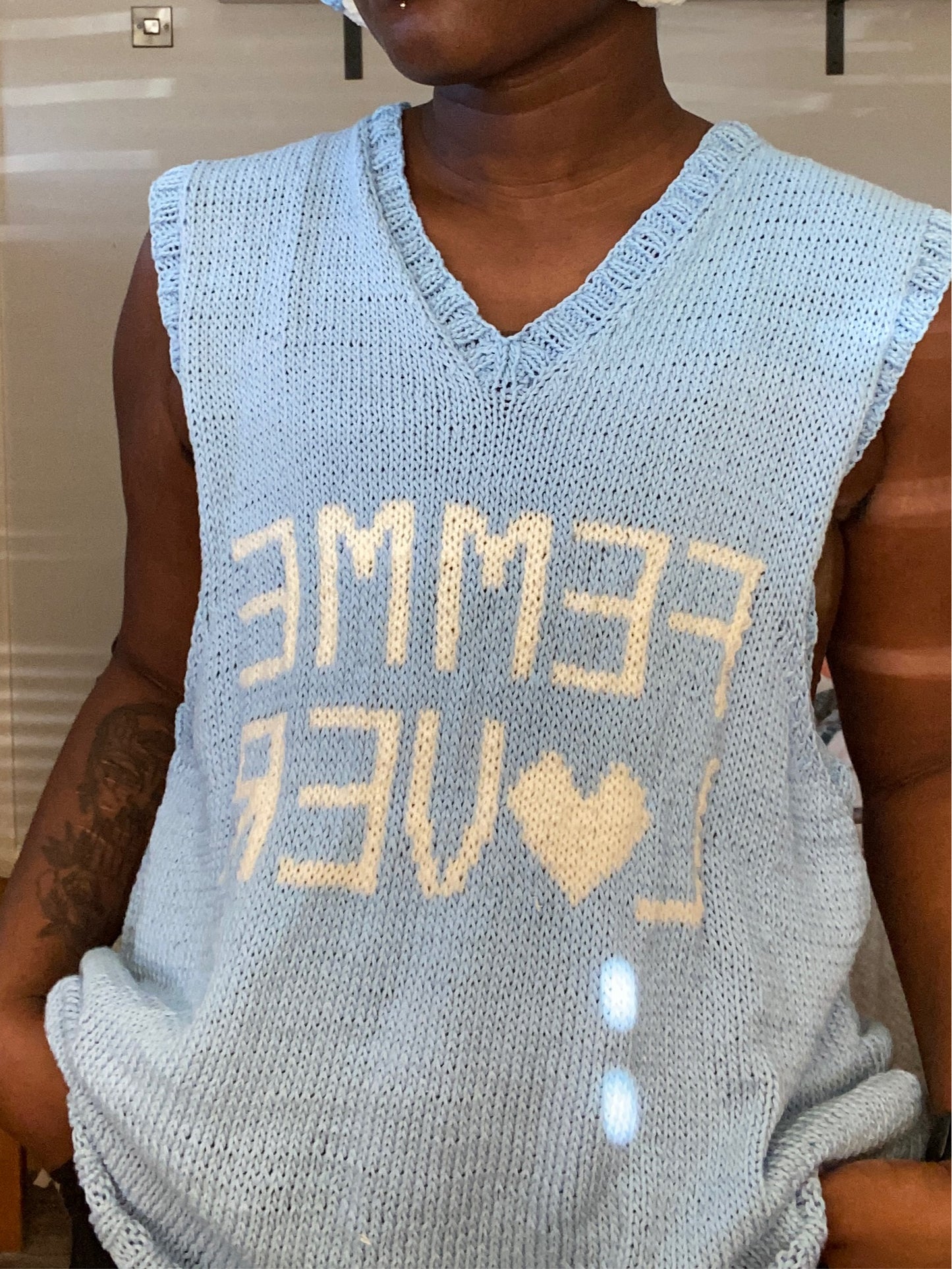 Femme lover vest - baby blue/cream