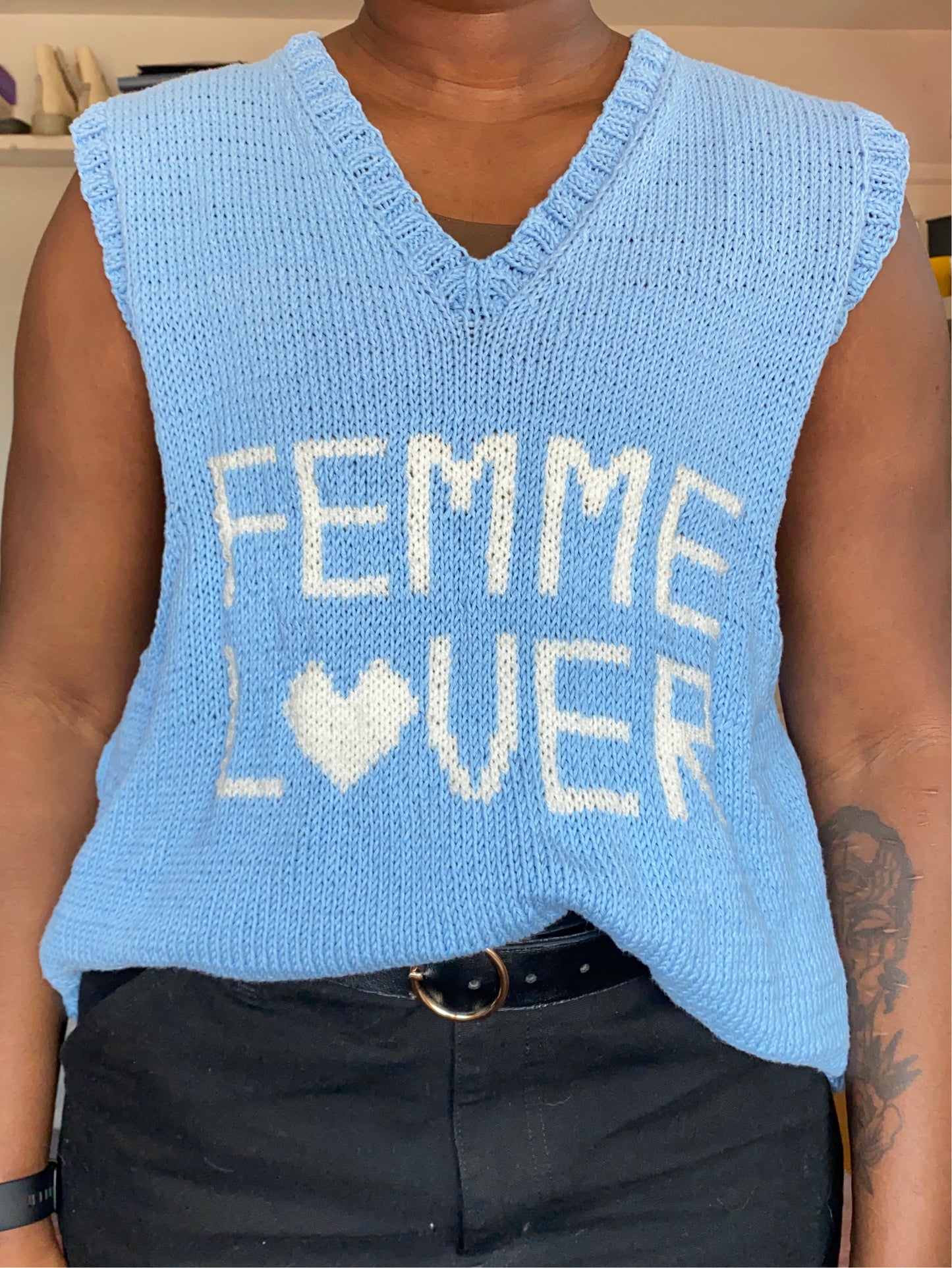 Femme lover vest - baby blue/cream